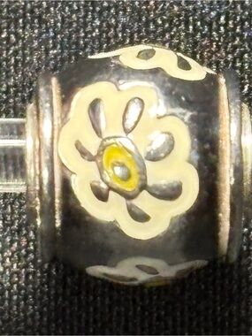 Halia Black Floral Charm with Cream Petals and Yellow Center